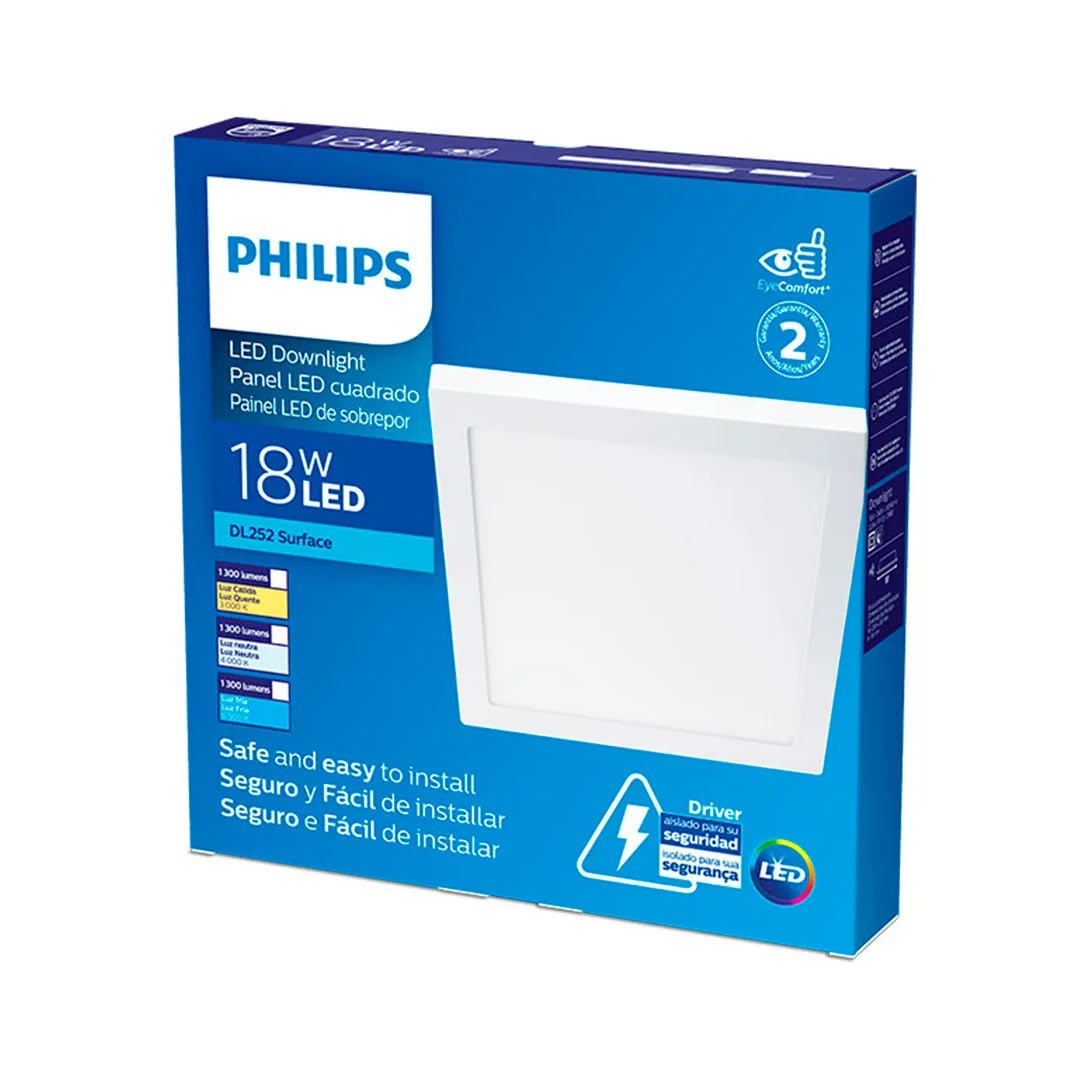 DOWNLIGHT LED CUADRADO ADOSADO LUZ FRIA 18W PHILIPS1