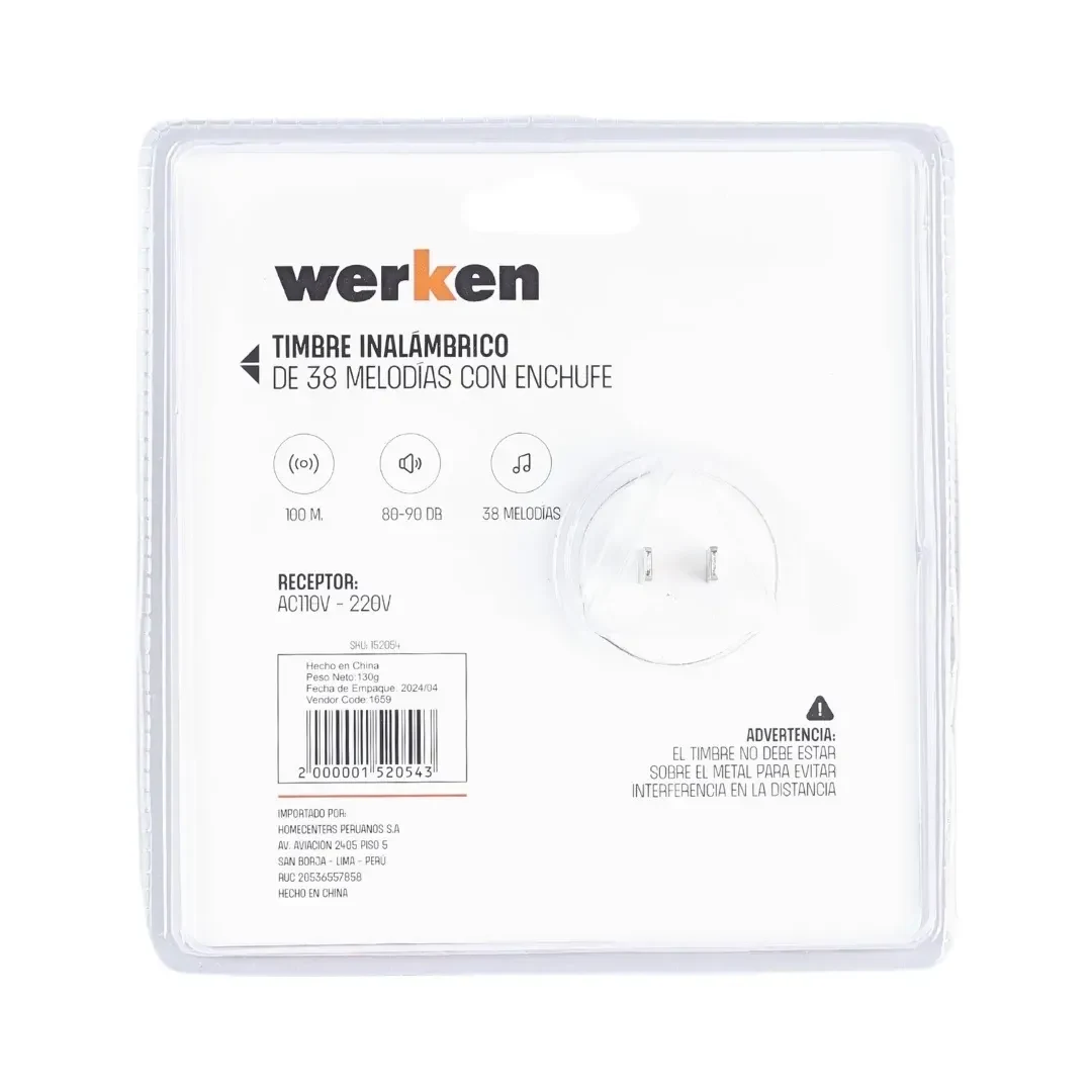 TIMBRE INALAMBRICO 38 MELODÍAS BLANCO WERKEN6