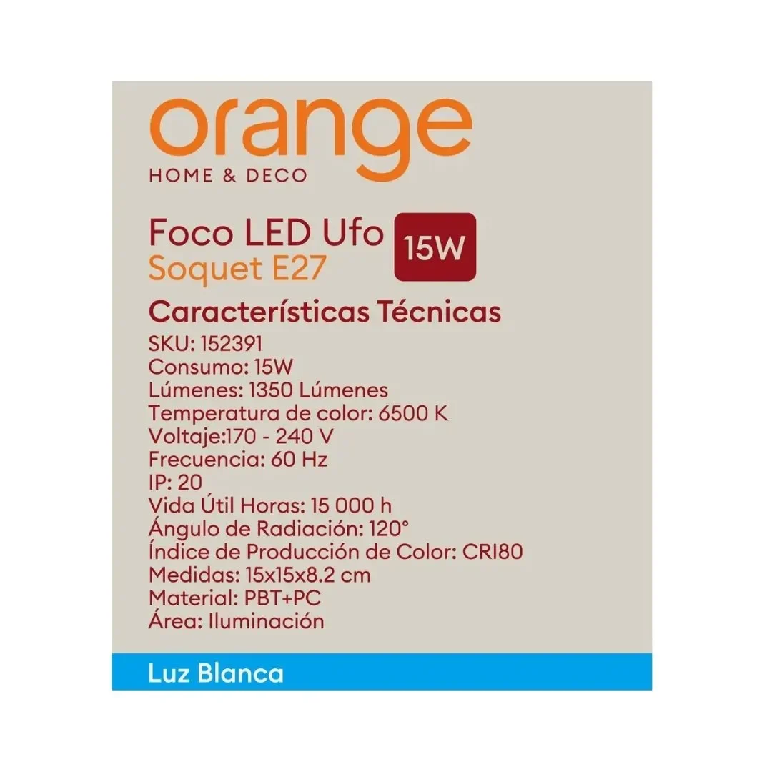 FOCO LED UFO E27 15W LUZ FRIA ORANGE4