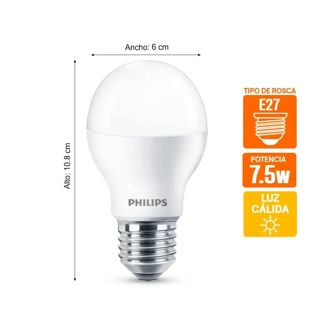 FOCO LED ESSENTIAL E27 7.5W LUZ CALIDA PHILIPS2