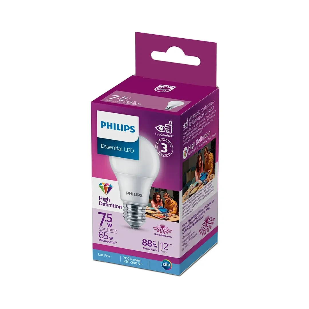 FOCO LED ESSENTIAL E27 7.5W LUZ FRIA PHILIPS3
