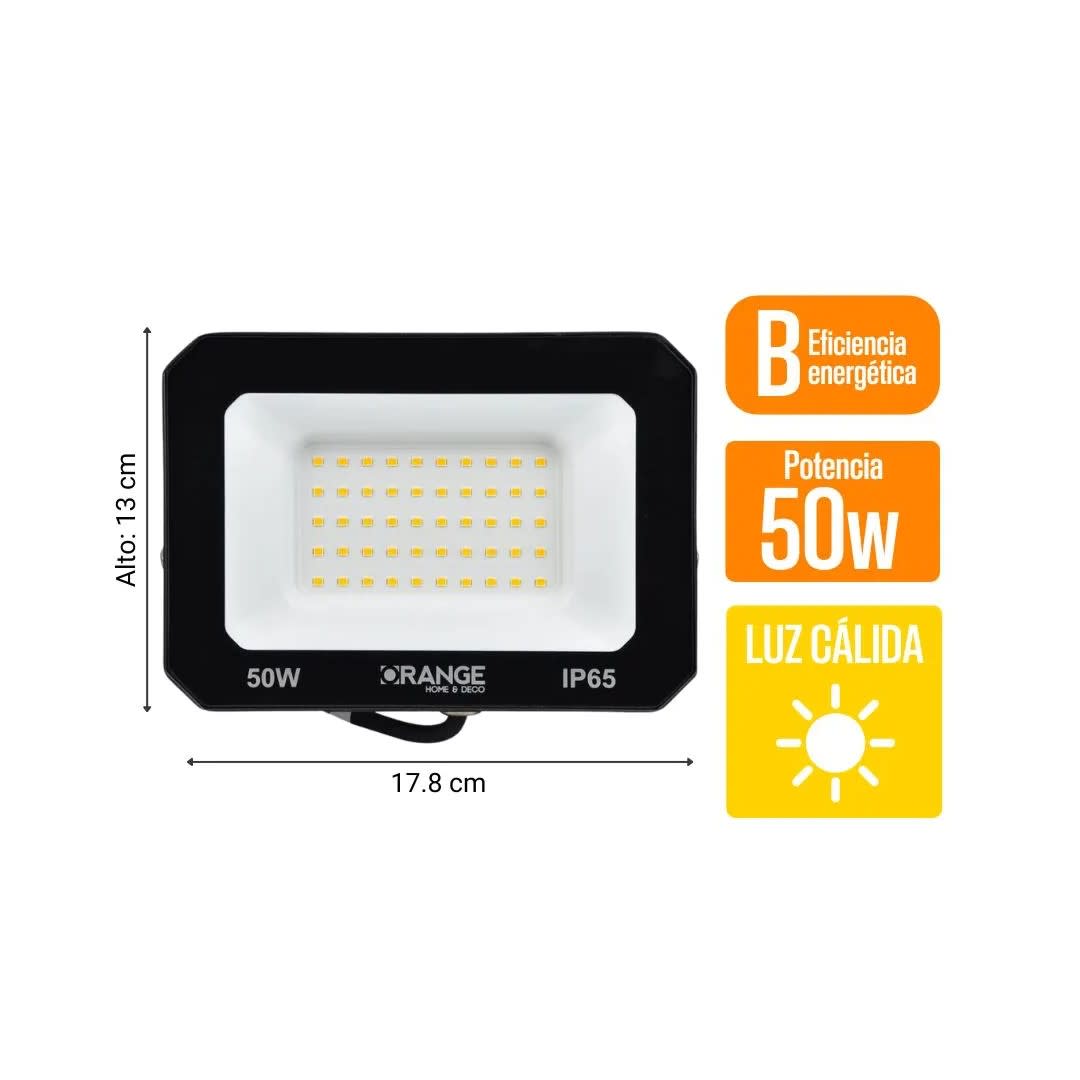 REFLECTOR LED 50W NEGRO LUZ CALIDA ORANGE6