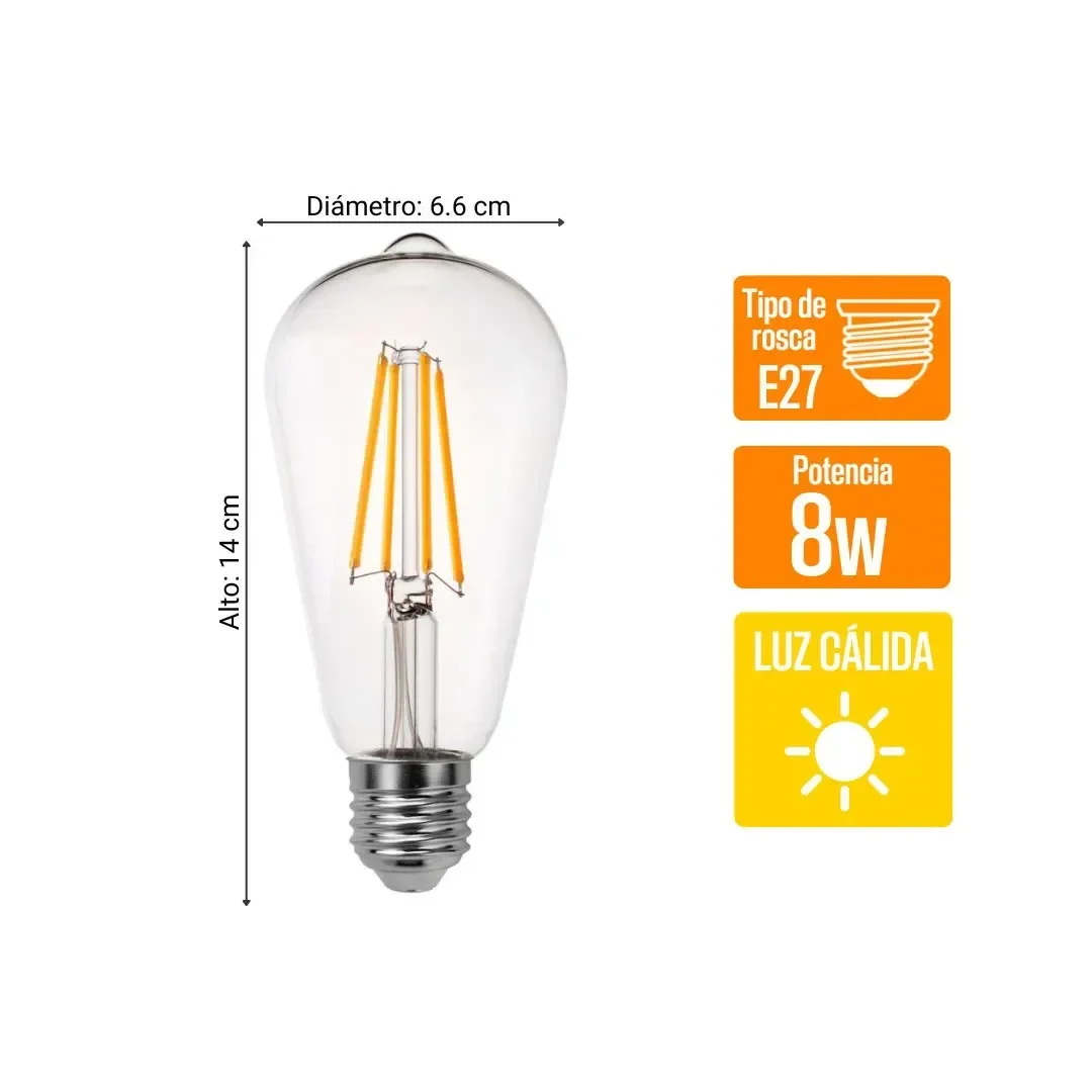 FOCO LED PERA VINTAGE E27 8W LUZ CALIDA ORANGE2