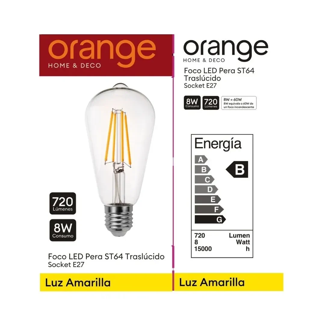 FOCO LED PERA VINTAGE E27 8W LUZ CALIDA ORANGE5