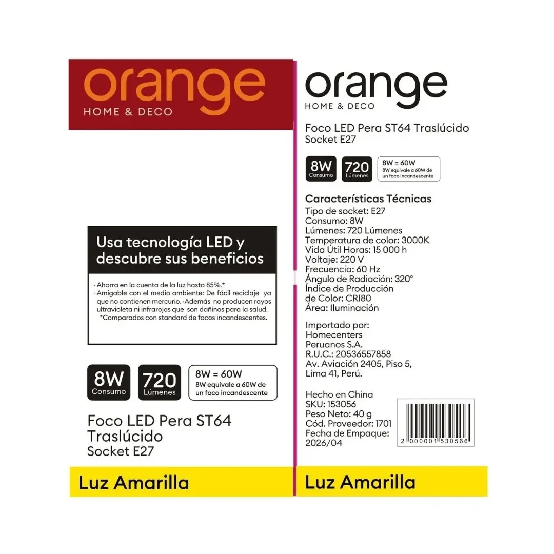 FOCO LED PERA VINTAGE E27 8W LUZ CALIDA ORANGE6