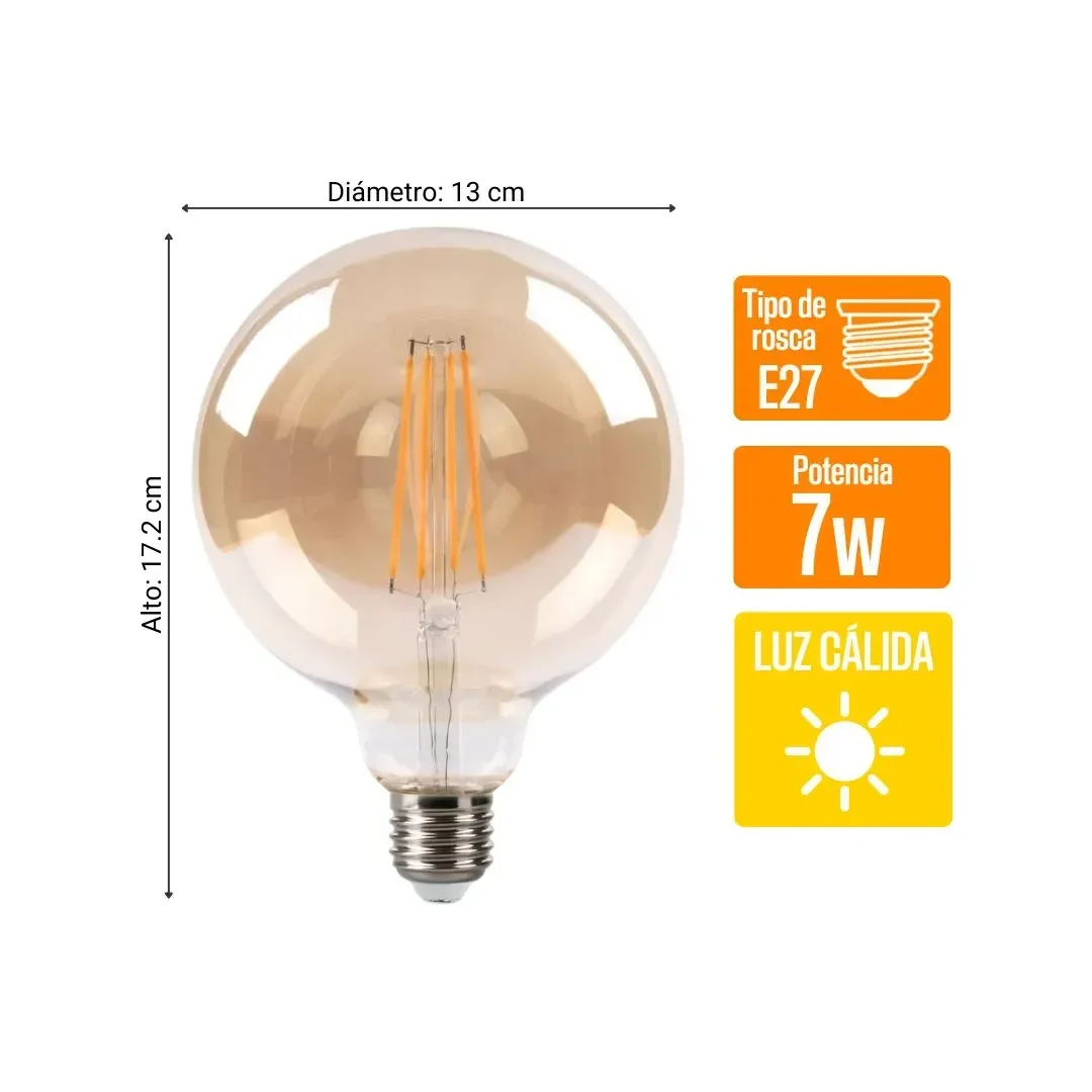 FOCO LED G125 AMBAR E27 7W LUZ CALIDA ORANGE2