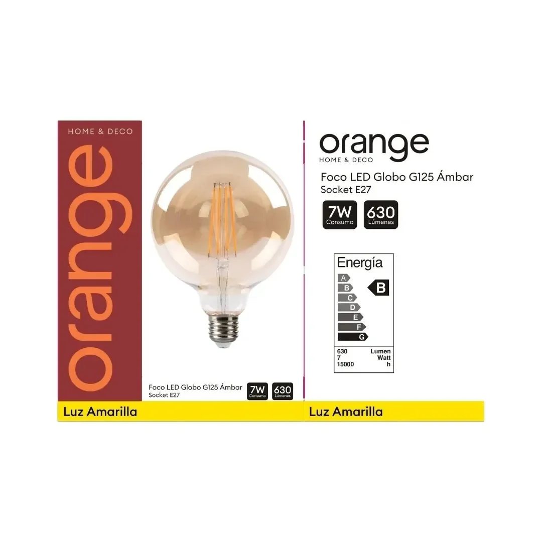 FOCO LED G125 AMBAR E27 7W LUZ CALIDA ORANGE6