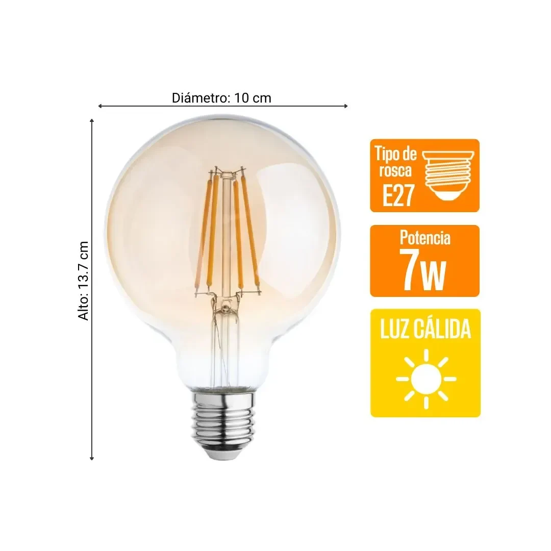 FOCO LED G95 AMBAR E27 7W LUZ CALIDA ORANGE3