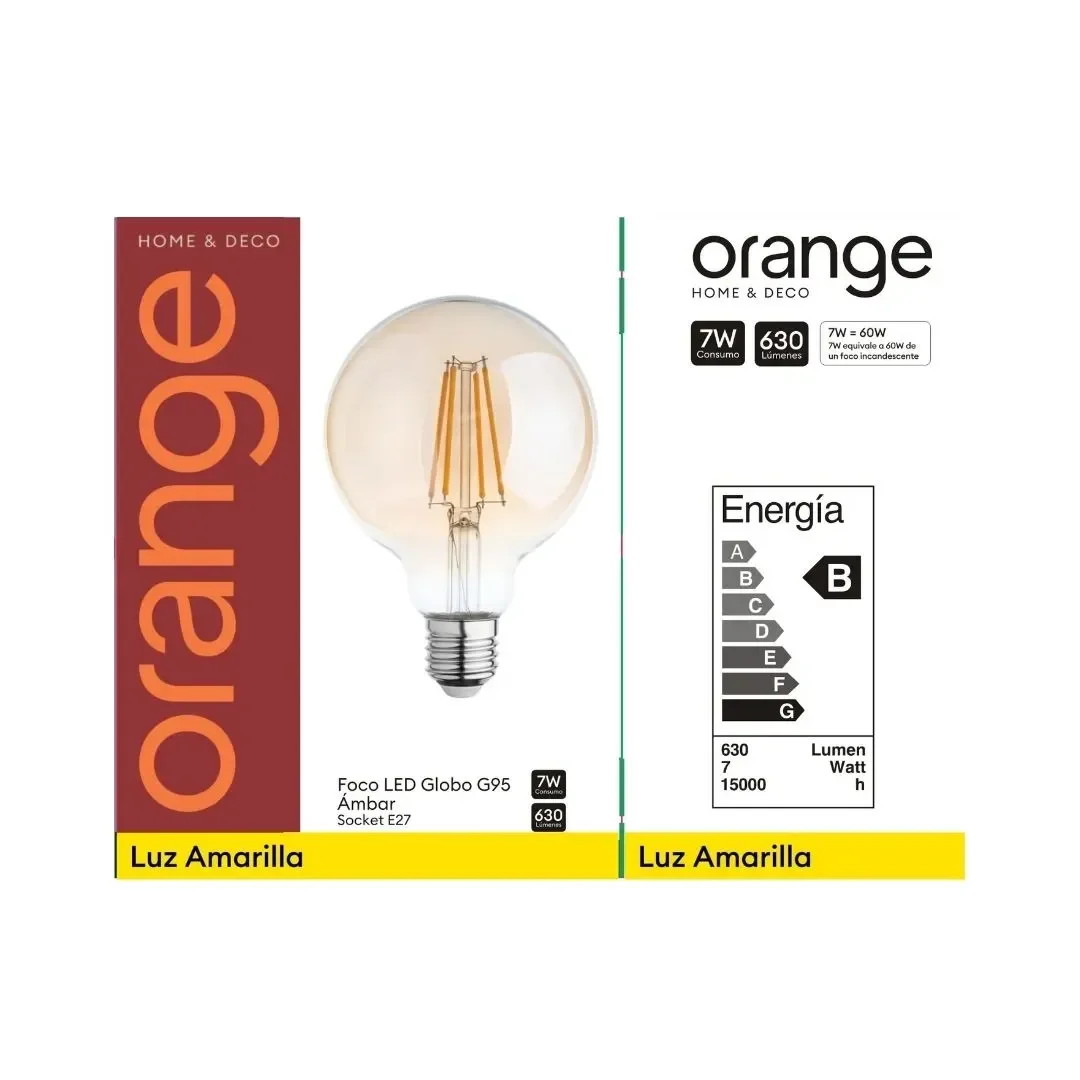 FOCO LED G95 AMBAR E27 7W LUZ CALIDA ORANGE7