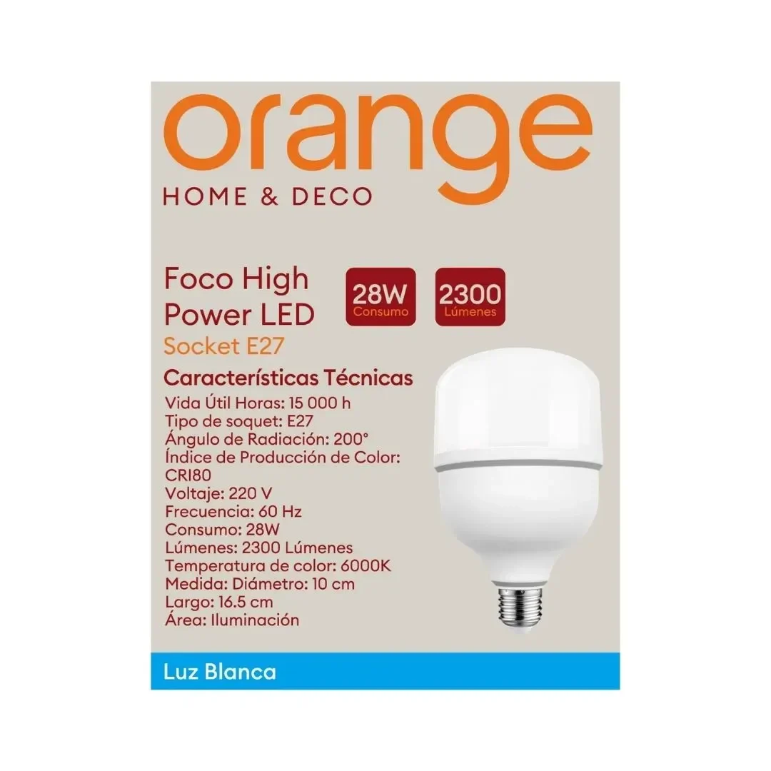 FOCO LED E27 28W HIGH POWER LUZ FRIA ORANGE5
