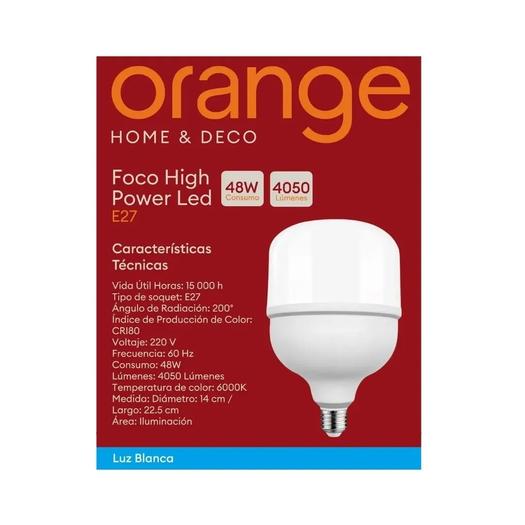 FOCO HIGH POWER LED E27 48W LUZ FRIA ORANGE5