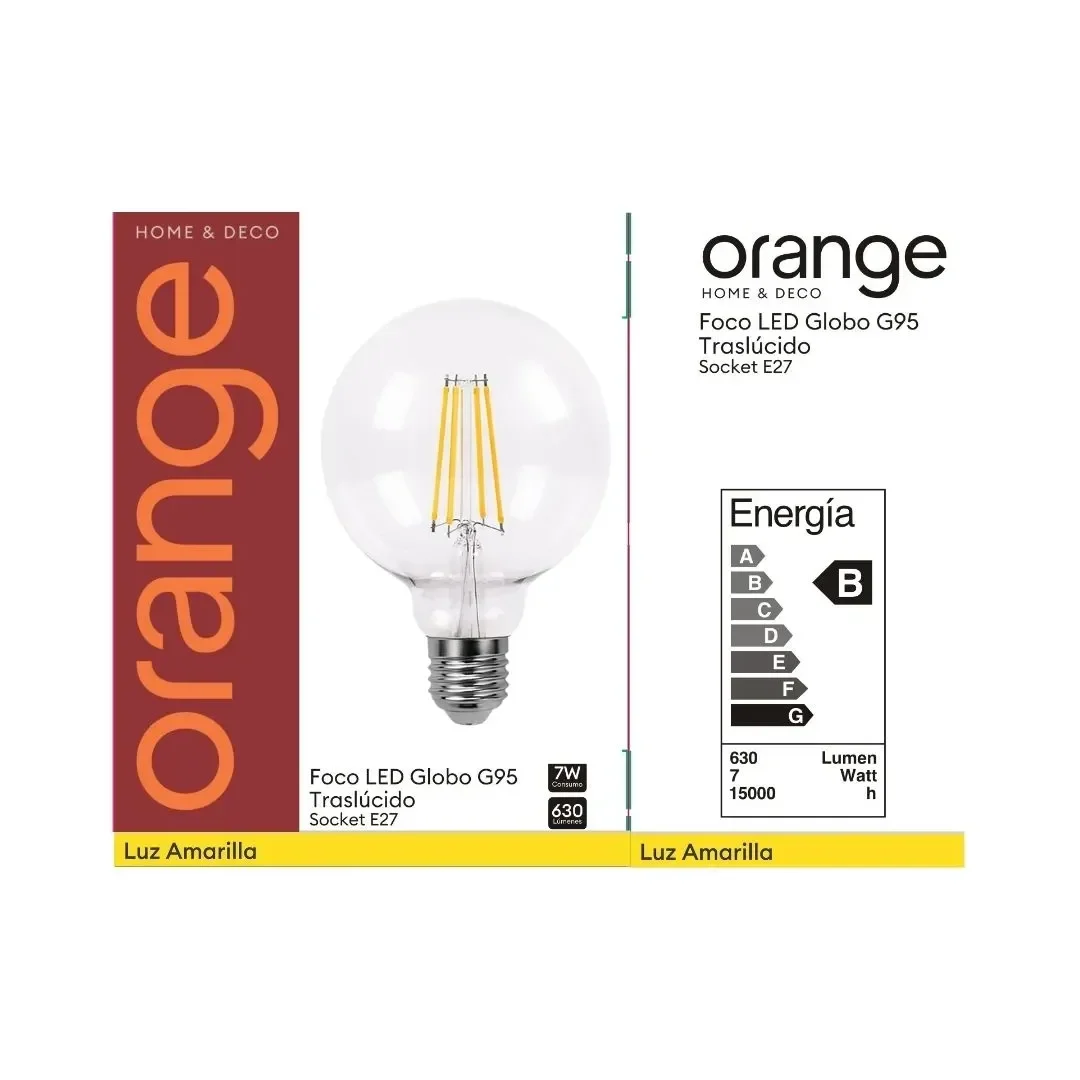 FOCO LED G95 CLEAR E27 7W LUZ CALIDA ORANGE3