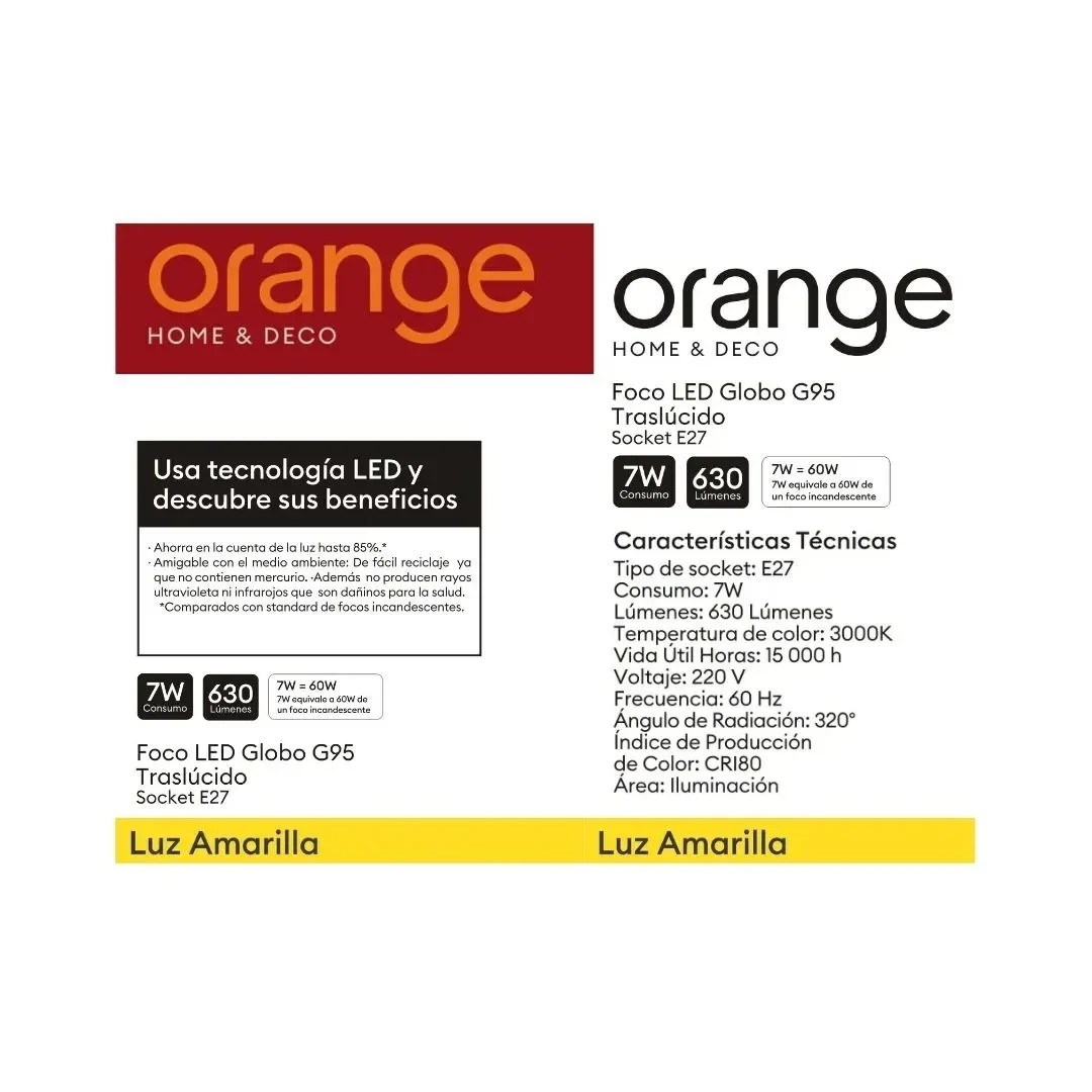FOCO LED G95 CLEAR E27 7W LUZ CALIDA ORANGE4