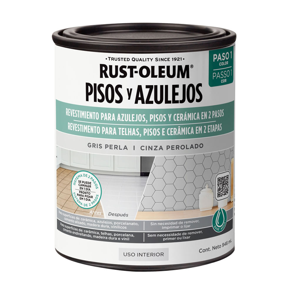 PINTURA PISOS Y AZULEJOS BASE GRIS PERLA 946ML RUST OLEUM