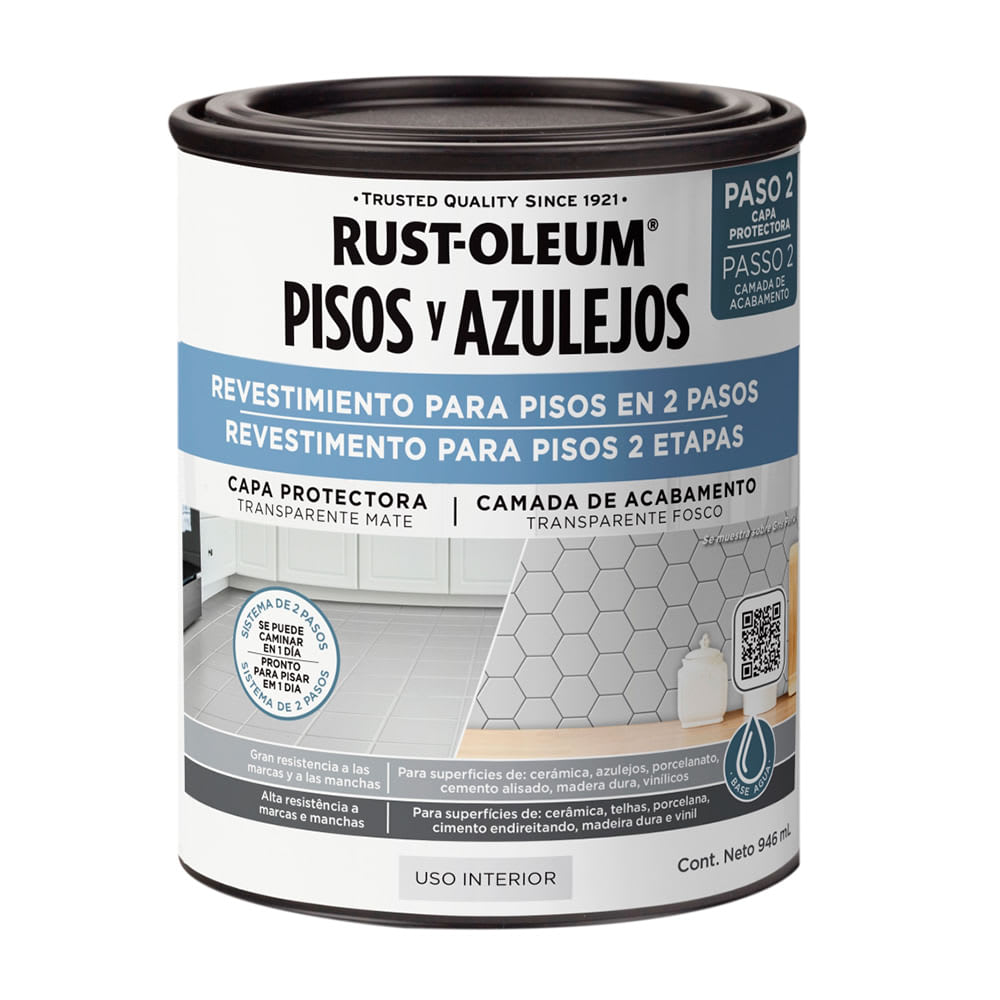 PINTURA PROTECTOR PARA PISOS Y AZULEJOS TRANSPARENTE MATE 946 ML RUST OLEUM