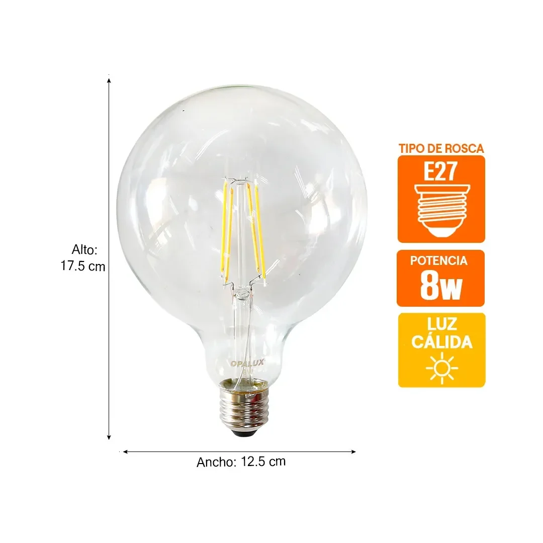 FOCO LED VINTAGE MODELO G125 E27 8W LUZ CALIDA OPALUX2