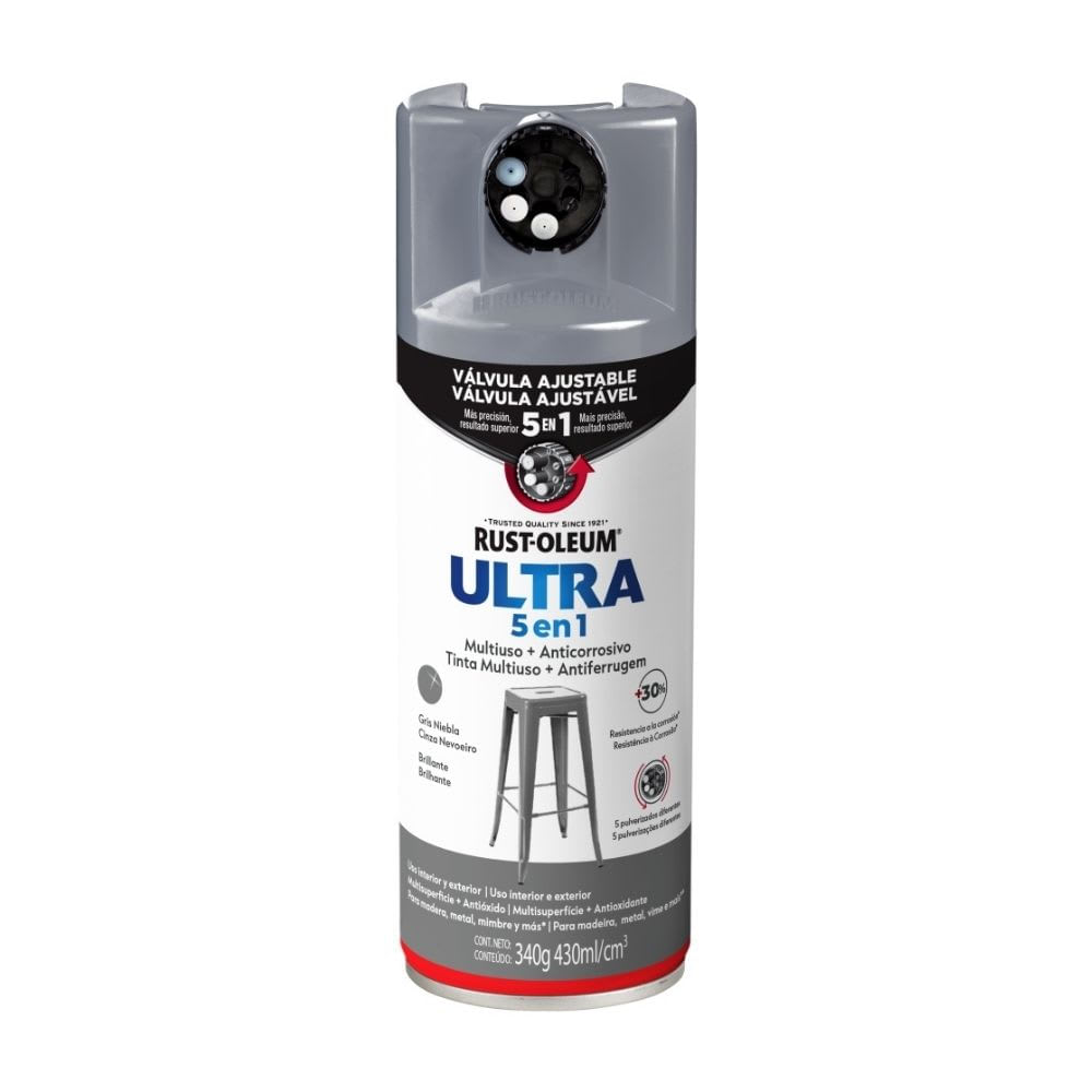 SPRAY ULTRA 5 EN 1 GRIS NIEBLA BRILLANTE RUST OLEUM1