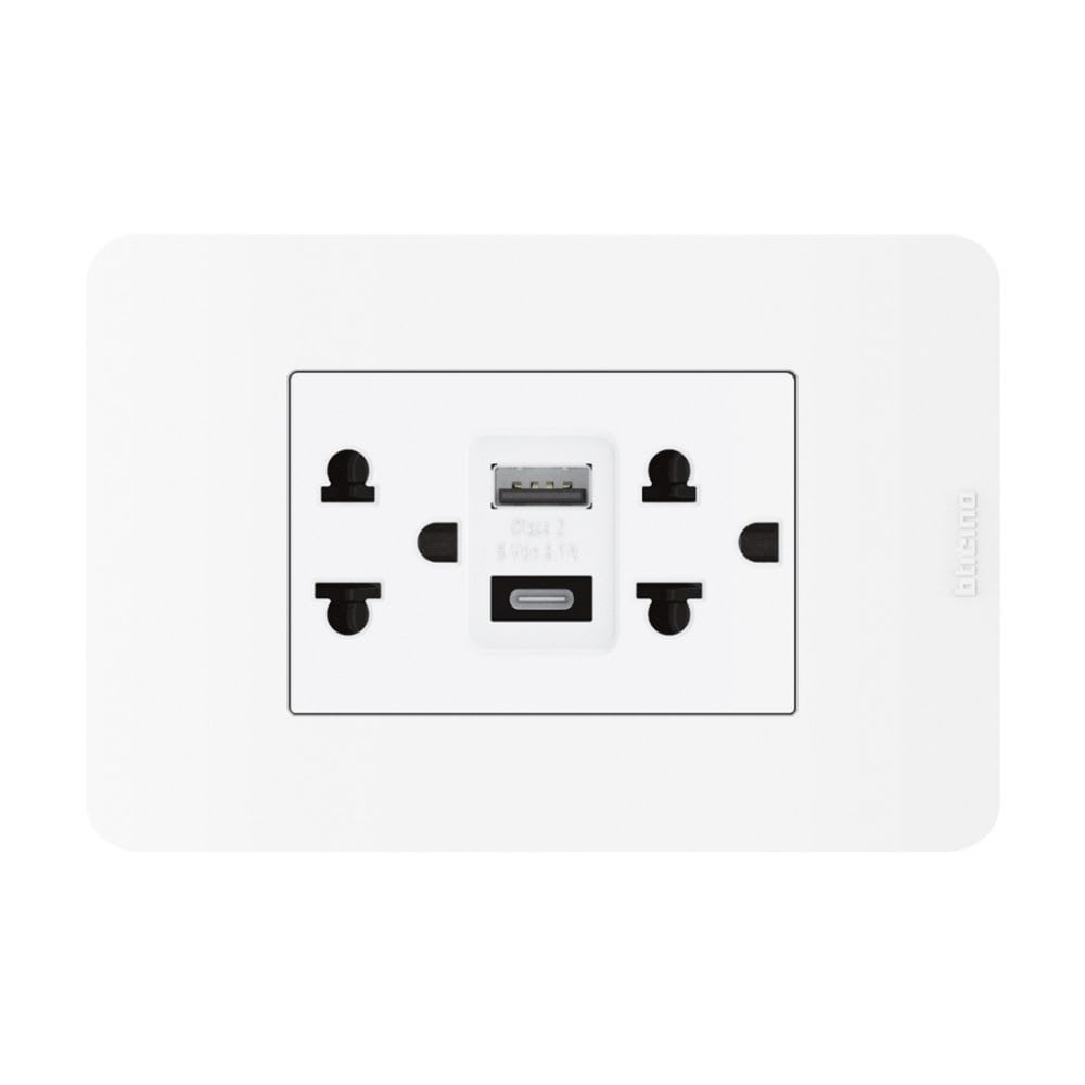 TOMACORRIENTE DOBLE UNIVERSAL LT USB BLANCO MATIX GO BTICINO1