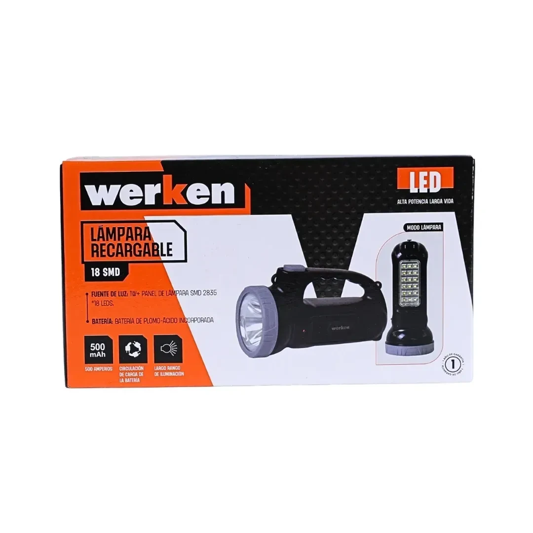 LAMPARA RECARGABLE RS13 POLICARBONATO/ABS NEGRO WERKEN6