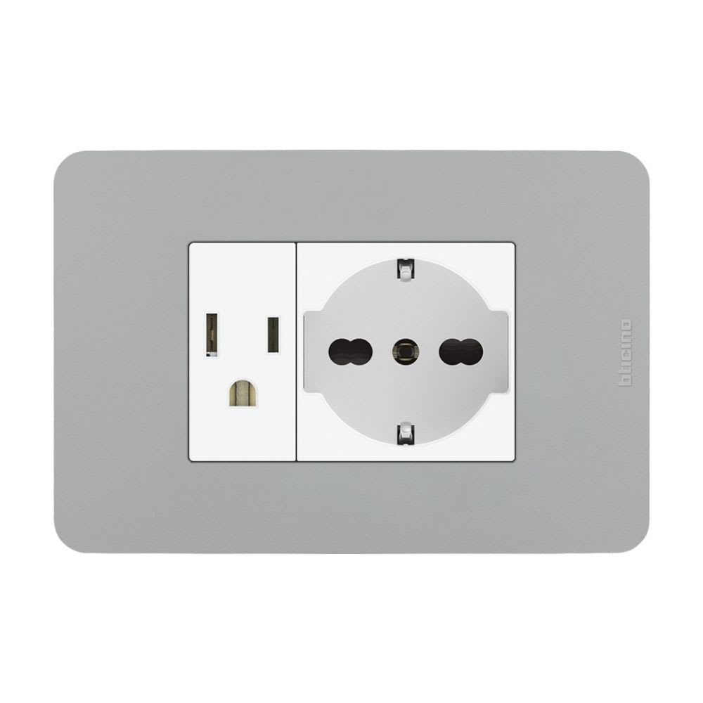 TOMACORRIENTE AMERICANA + SCHUKO GRIS MATIX GO BTICINO