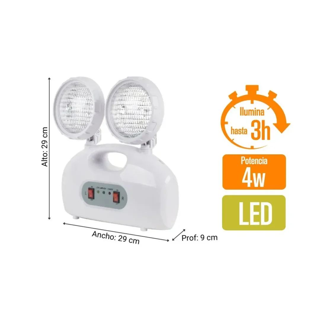 LAMPARA DE EMERGENCIA RECARGABLE 2 LUCES LED 4W MODELO CK7102 WERKEN2