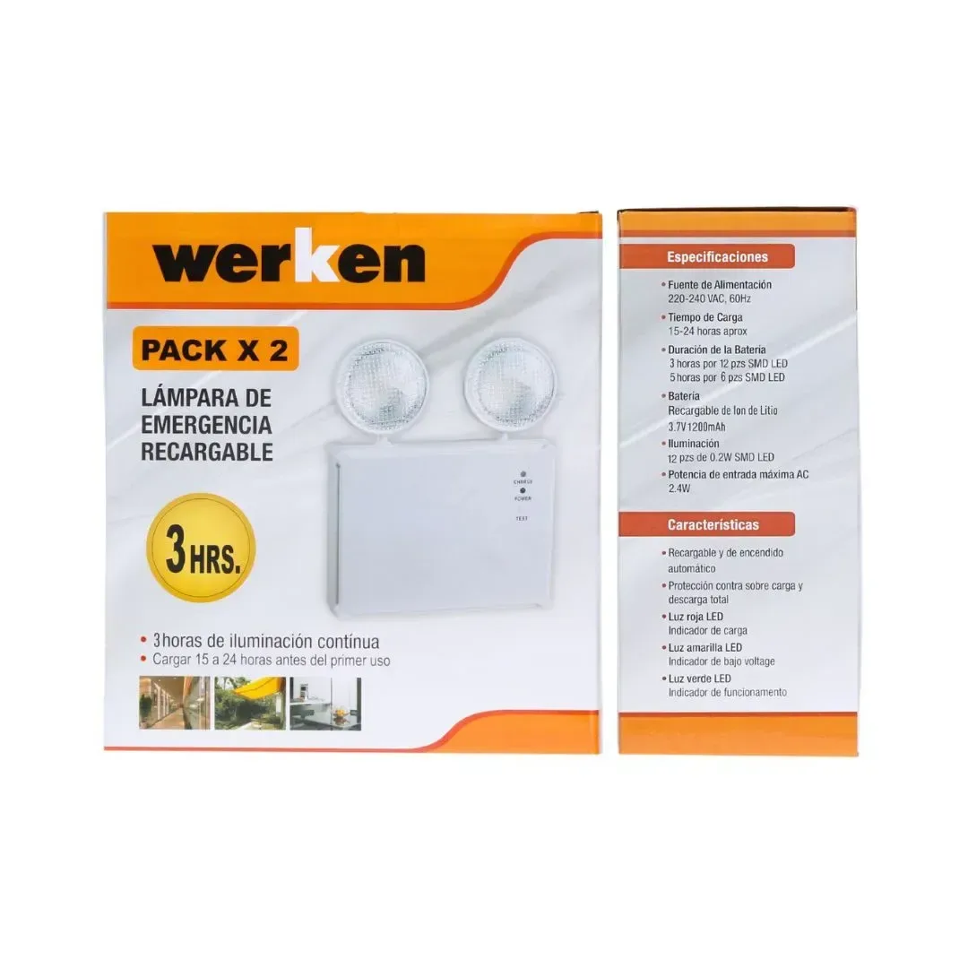 LAMPARA DE EMERGENCIA DE 2 LUCES 2.4W – PACK X 2 UNIDADES WERKEN10