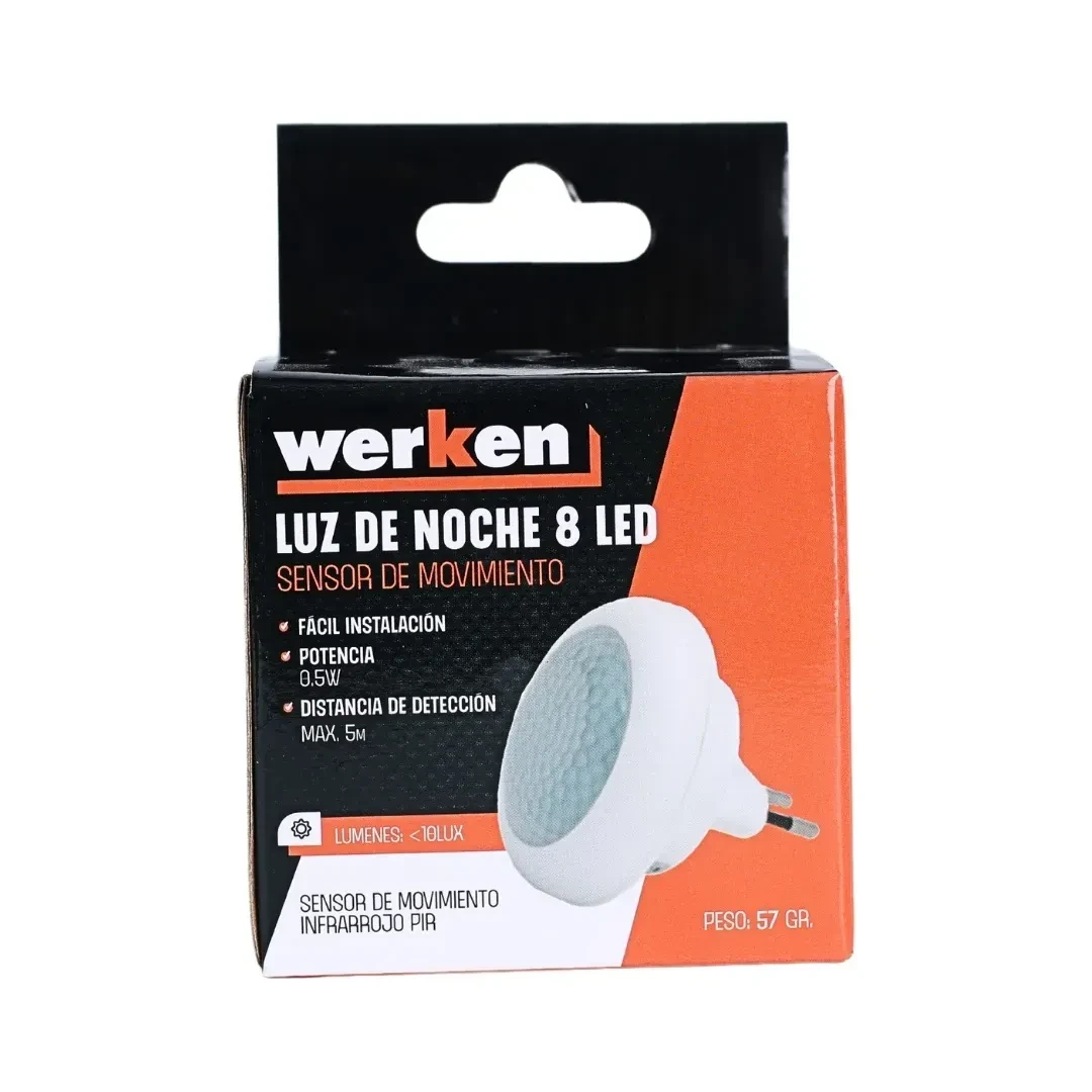 LUZ DE NOCHE 8 LED SENSOR DE MOVIMIENTO PIR WERKEN5