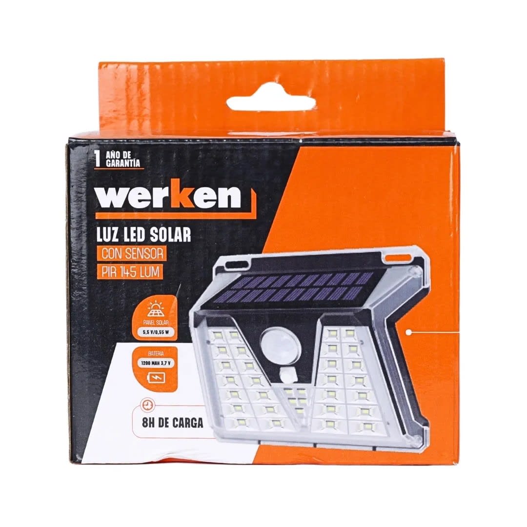 LUZ LED SOLAR CON SENSOR PIR 145 LUMENES WERKEN3