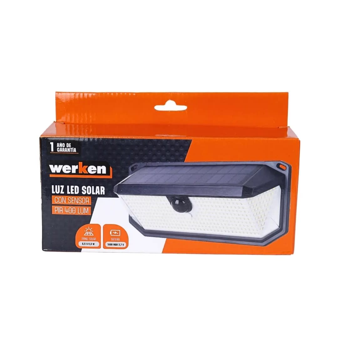 LUZ LED SOLAR CON SENSOR PIR 400 LUMENES WERKEN3