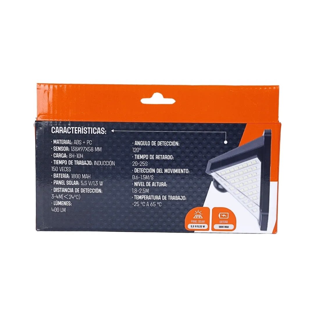 LUZ LED SOLAR CON SENSOR PIR 400 LUMENES WERKEN4