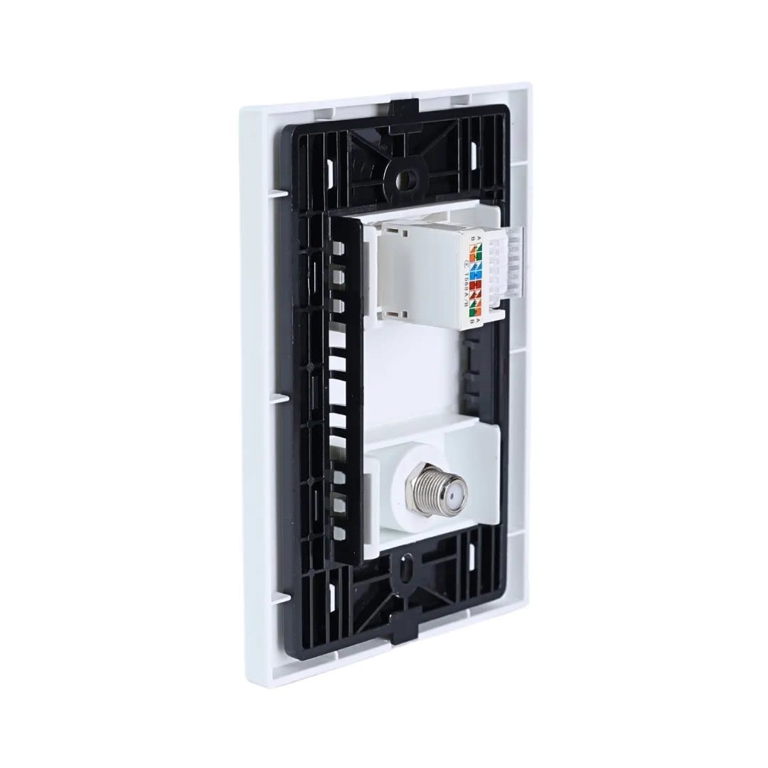 PLACA ARMADA TOMA TV TIPO F + TOMA RJ-45 CAT6 MATTE BLANCO ORANGE3
