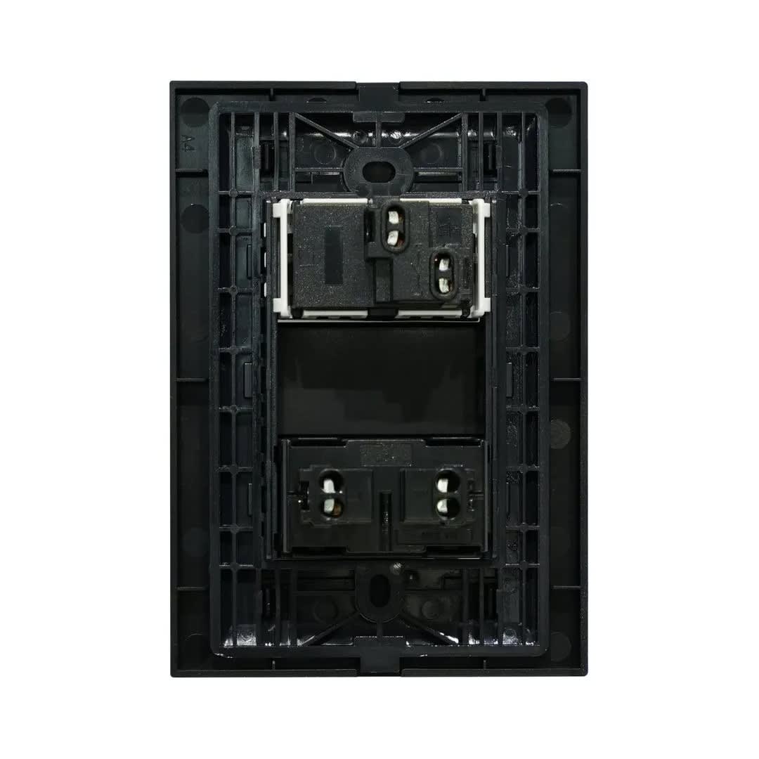 PLACA ARMADA INTERRUPTOR + TOMACORRIENTE MATTE NEGRO ORANGE1