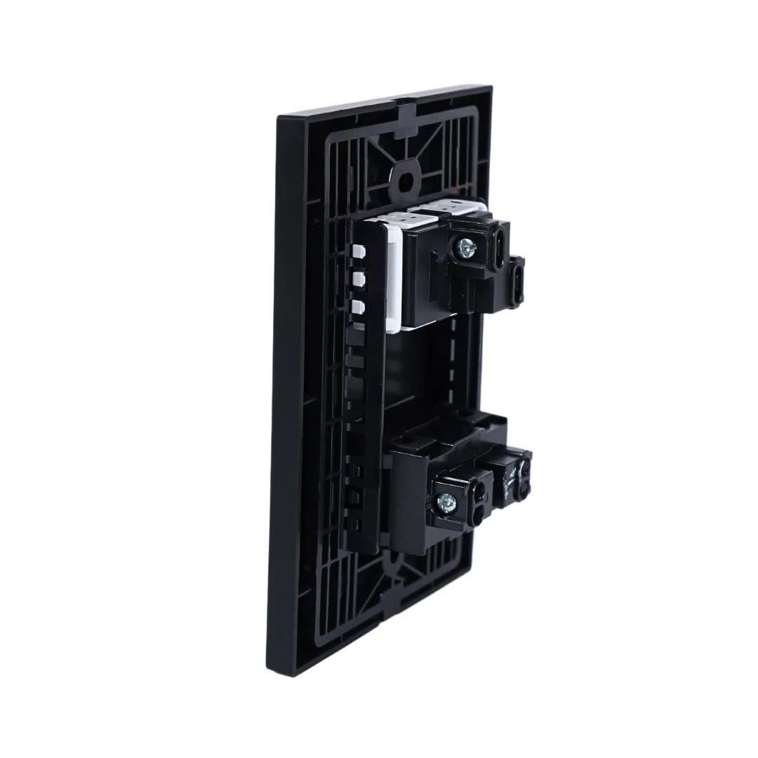 PLACA ARMADA INTERRUPTOR + TOMACORRIENTE MATTE NEGRO ORANGE3