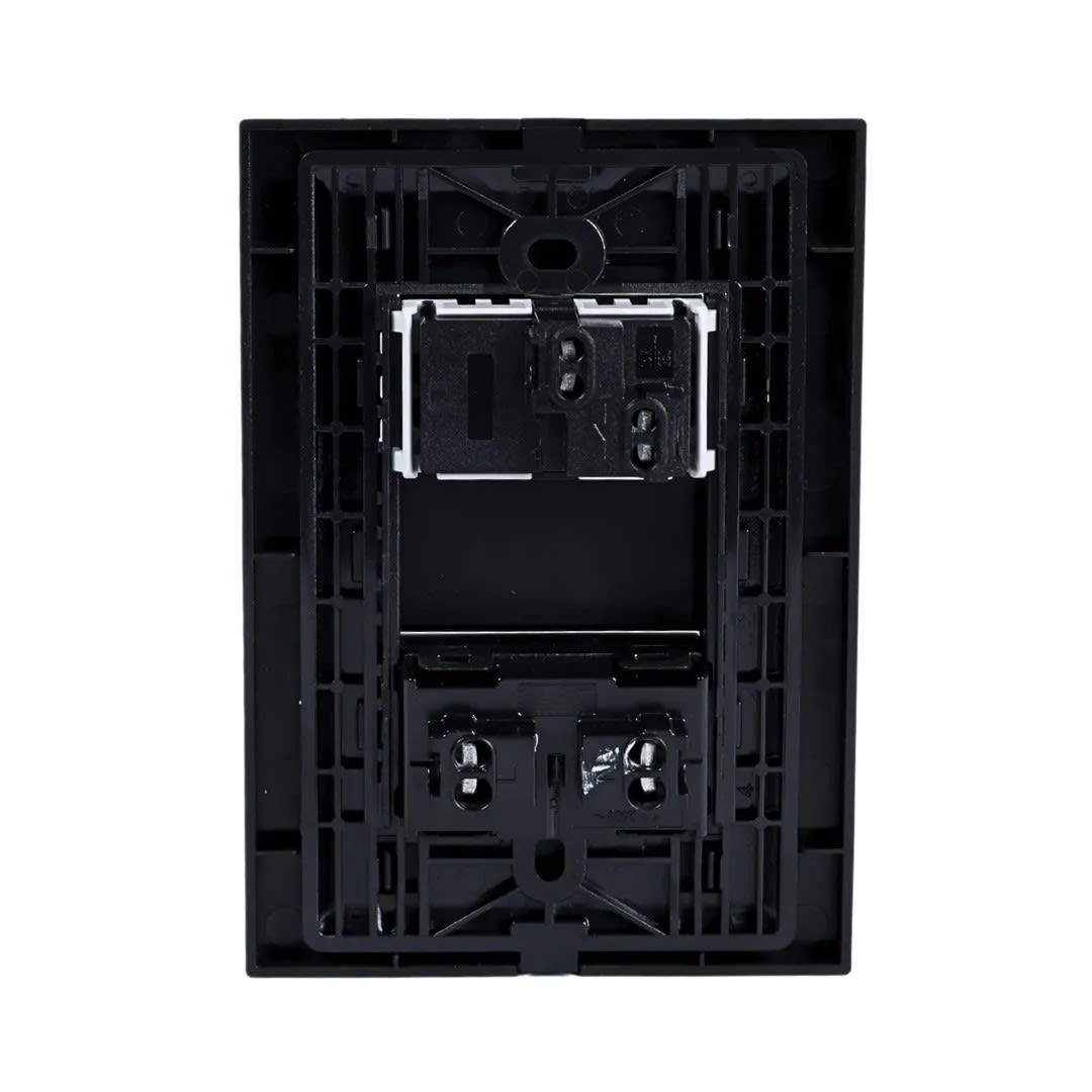 PLACA ARMADA INTERRUPTOR + TOMACORRIENTE MATTE NEGRO ORANGE4