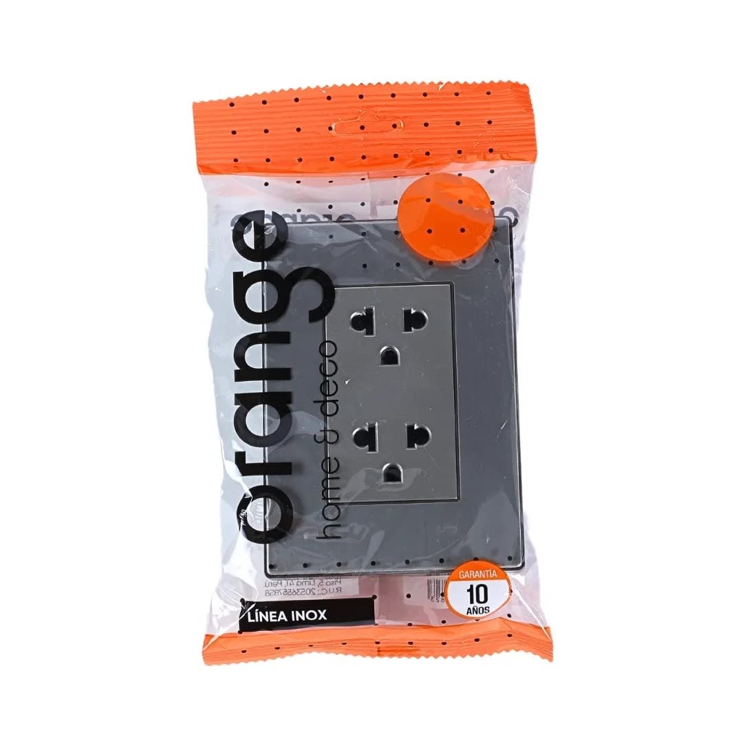 PLACA ARMADA TOMACORRIENTE DOBLE UNIVERSAL ACERO INOXIDABLE LT ORANGE4