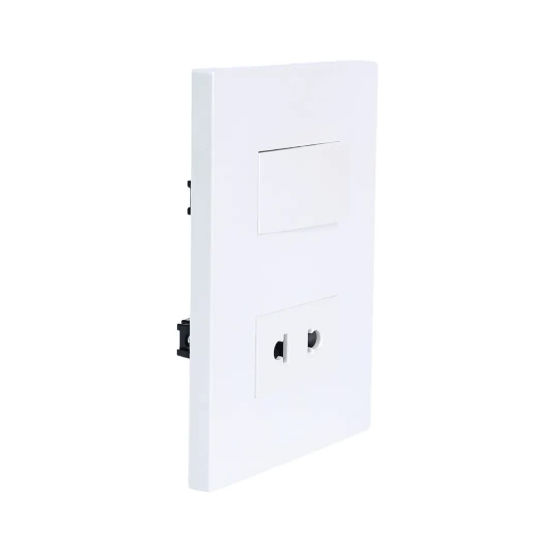 PLACA ARMADA INTERRUPTOR + TOMACORRIENTE MATTE BLANCO ORANGE1