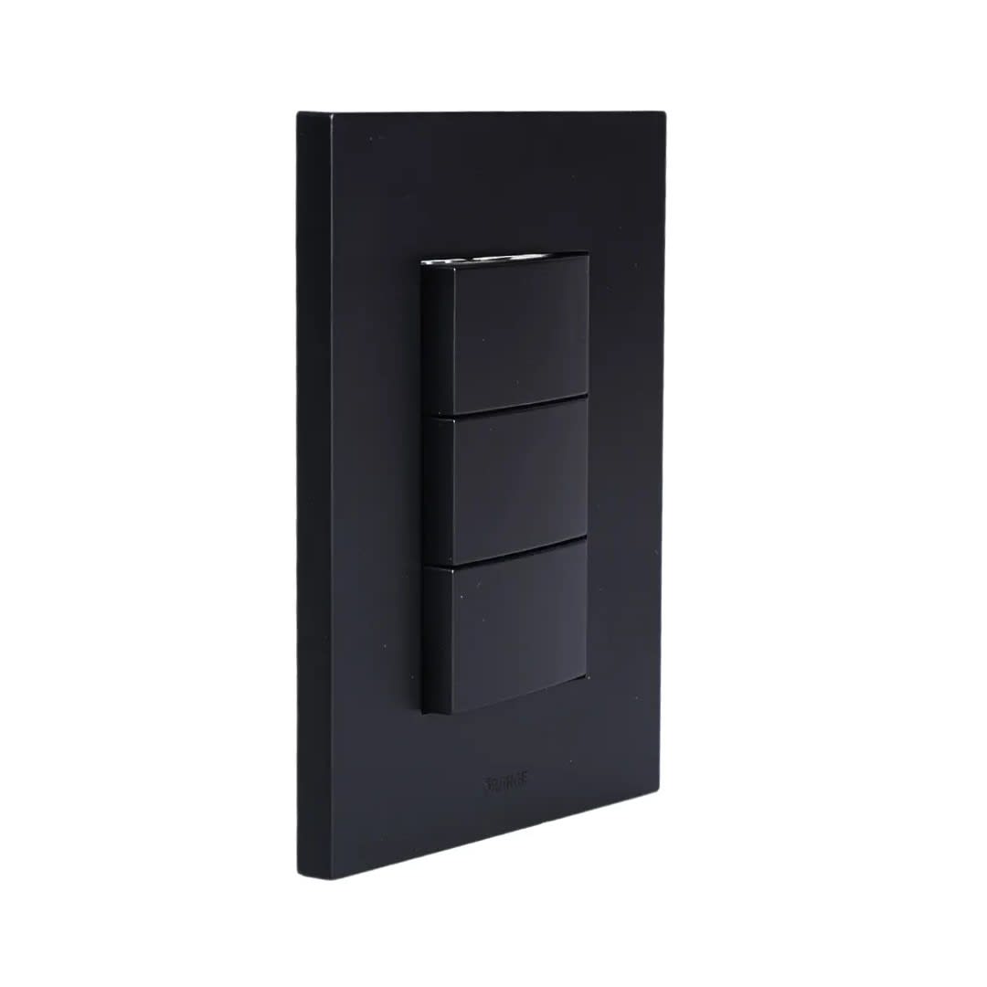 PLACA ARMADA INTERRUPTOR TRIPLE MATTE NEGRO ORANGE1