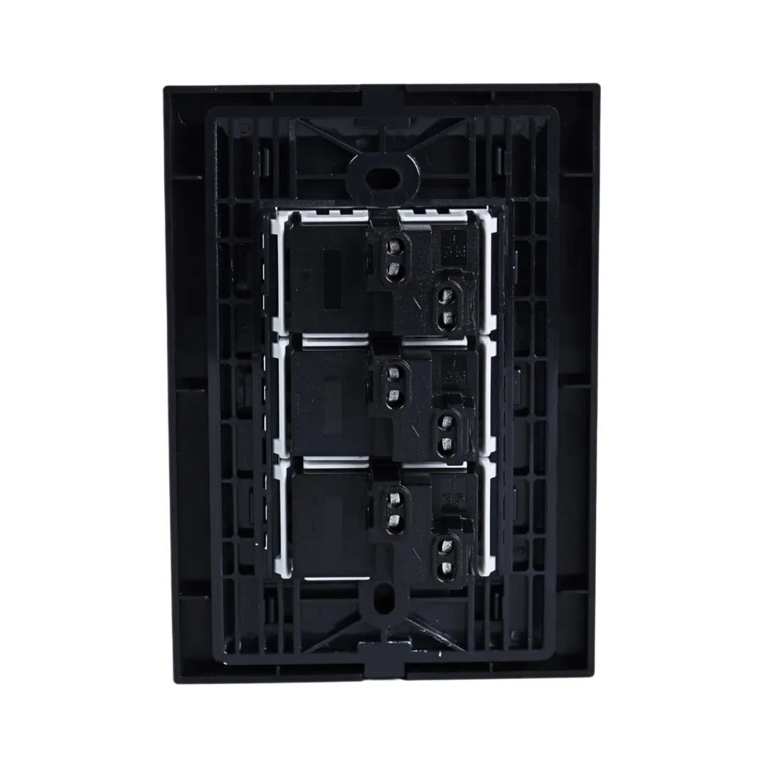 PLACA ARMADA INTERRUPTOR TRIPLE MATTE NEGRO ORANGE2