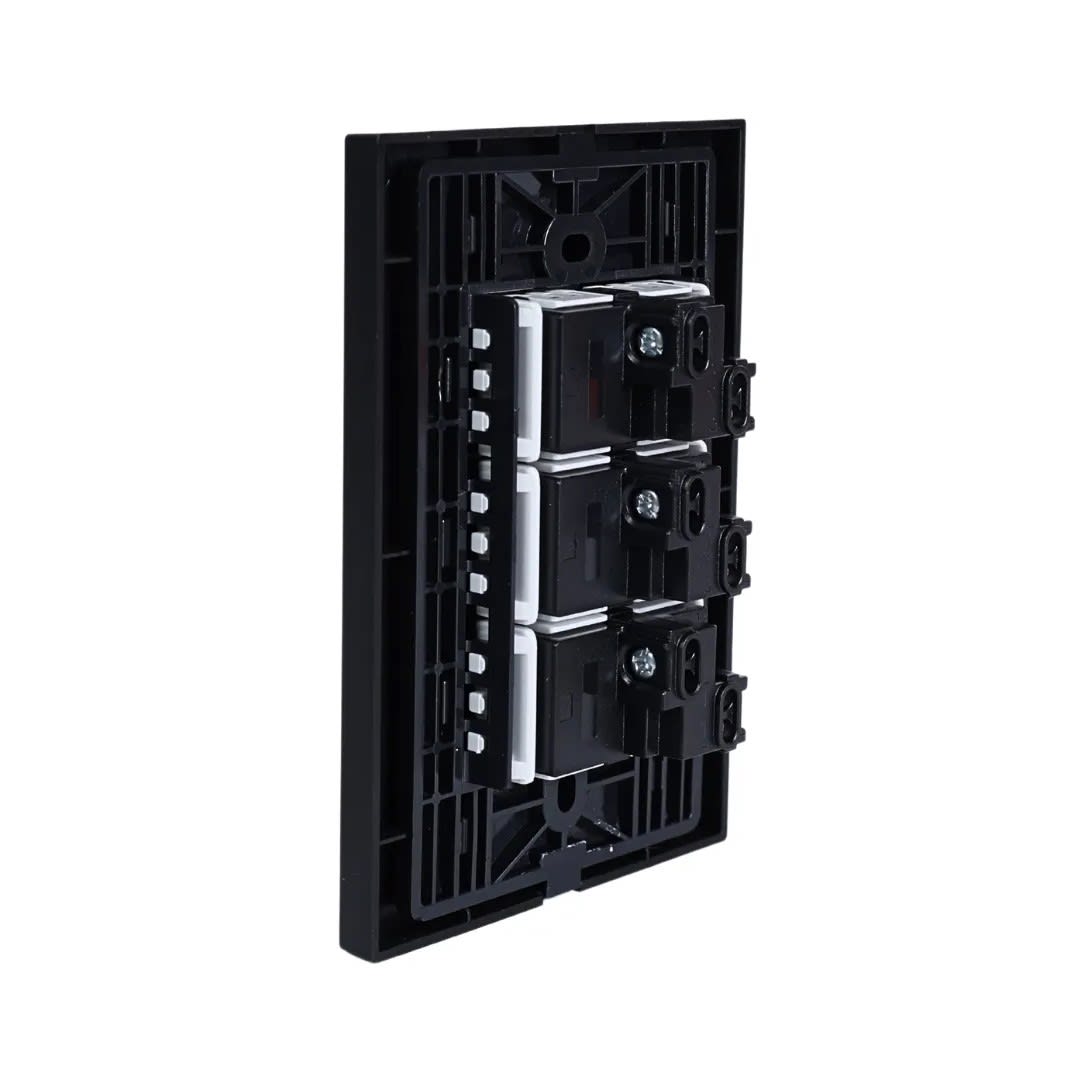 PLACA ARMADA INTERRUPTOR TRIPLE MATTE NEGRO ORANGE3