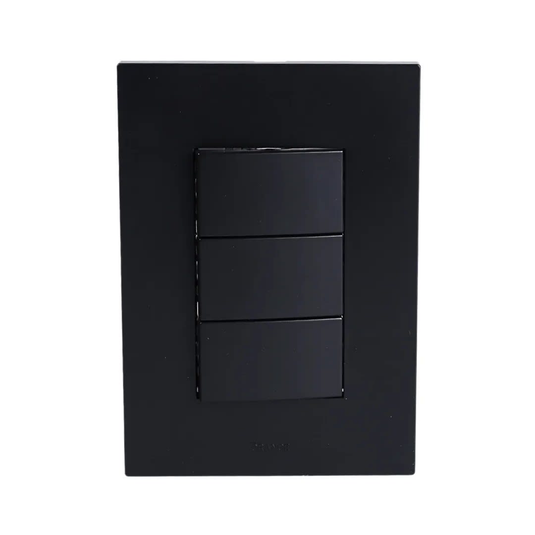 PLACA ARMADA INTERRUPTOR TRIPLE MATTE NEGRO ORANGE4
