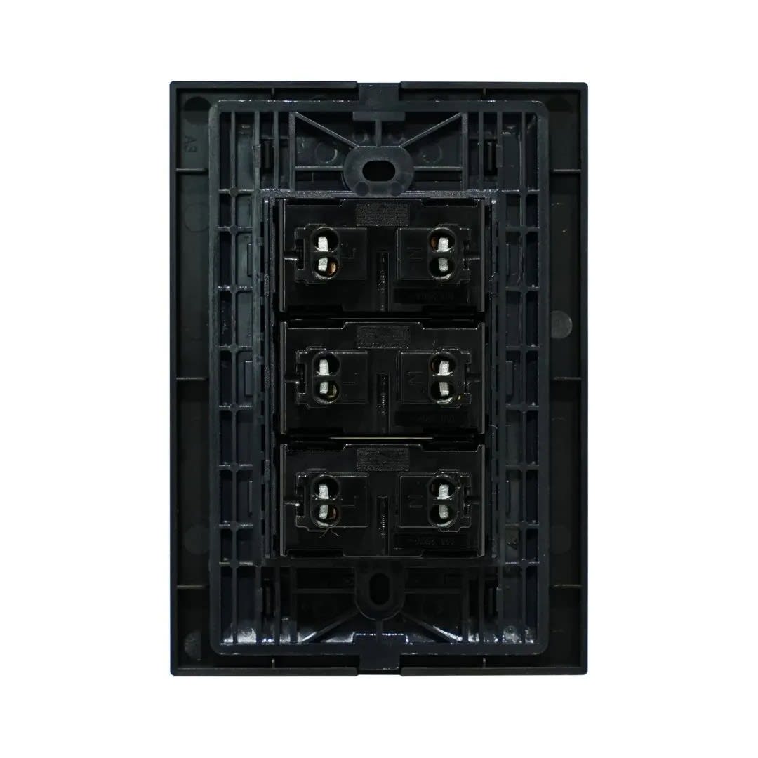 PLACA ARMADA TOMACORRIENTE TRIPLE UNIVERSAL MATTE NEGRO ORANGE1
