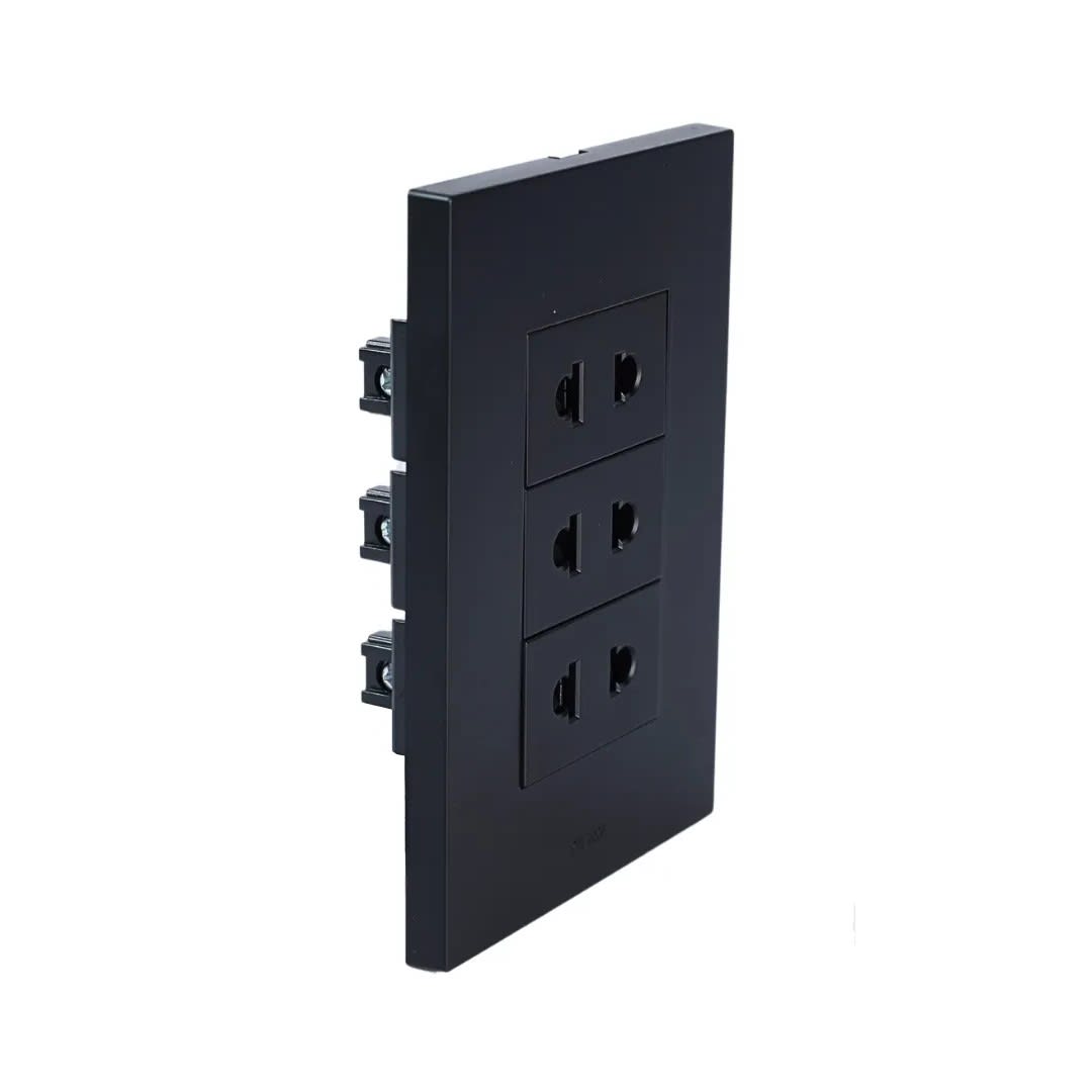 PLACA ARMADA TOMACORRIENTE TRIPLE UNIVERSAL MATTE NEGRO ORANGE2