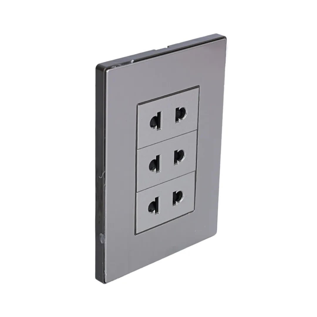 PLACA ARMADA TOMACORRIENTE TRIPLE UNIVERSAL ACERO INOXIDABLE ORANGE