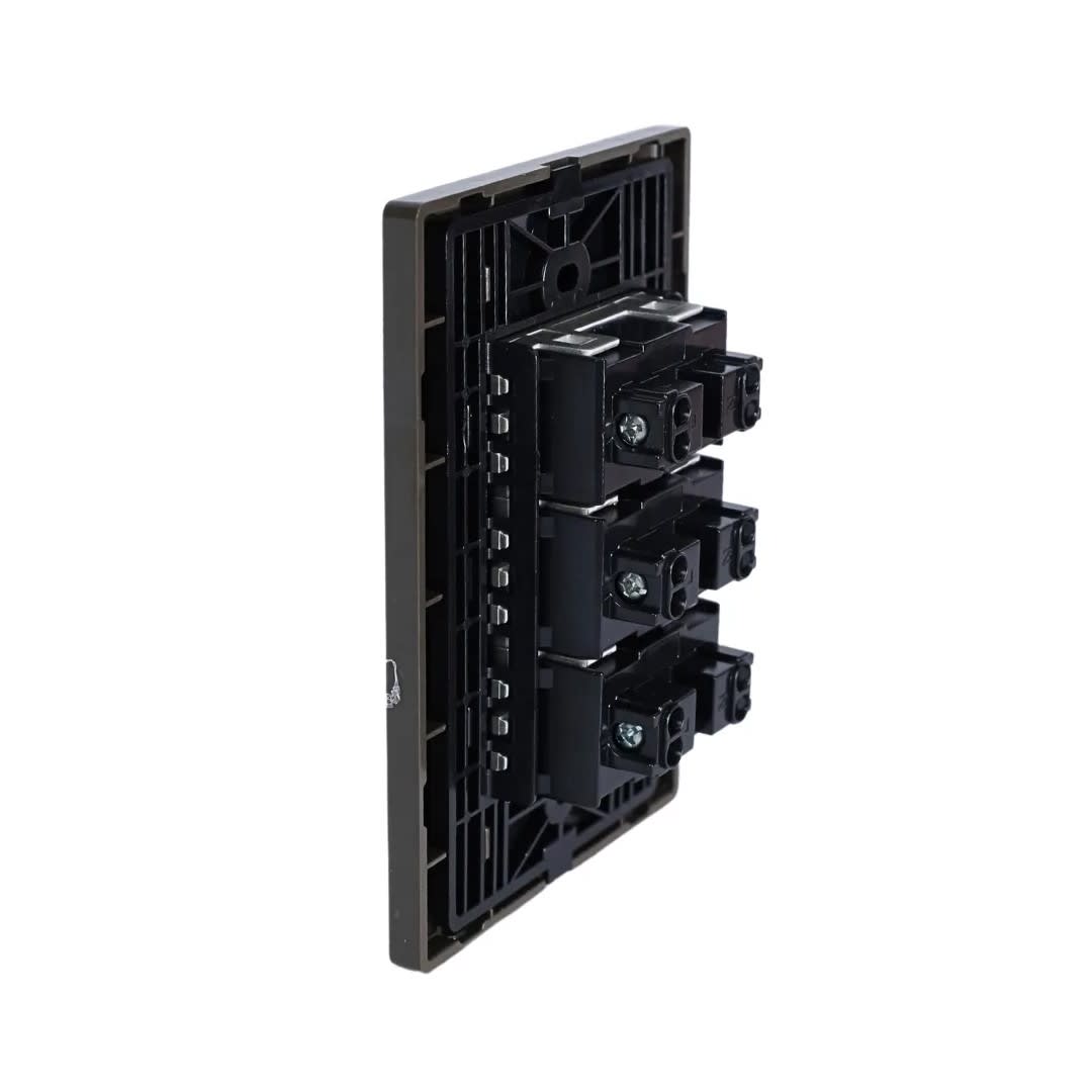 PLACA ARMADA TOMACORRIENTE TRIPLE UNIVERSAL ACERO INOXIDABLE ORANGE3