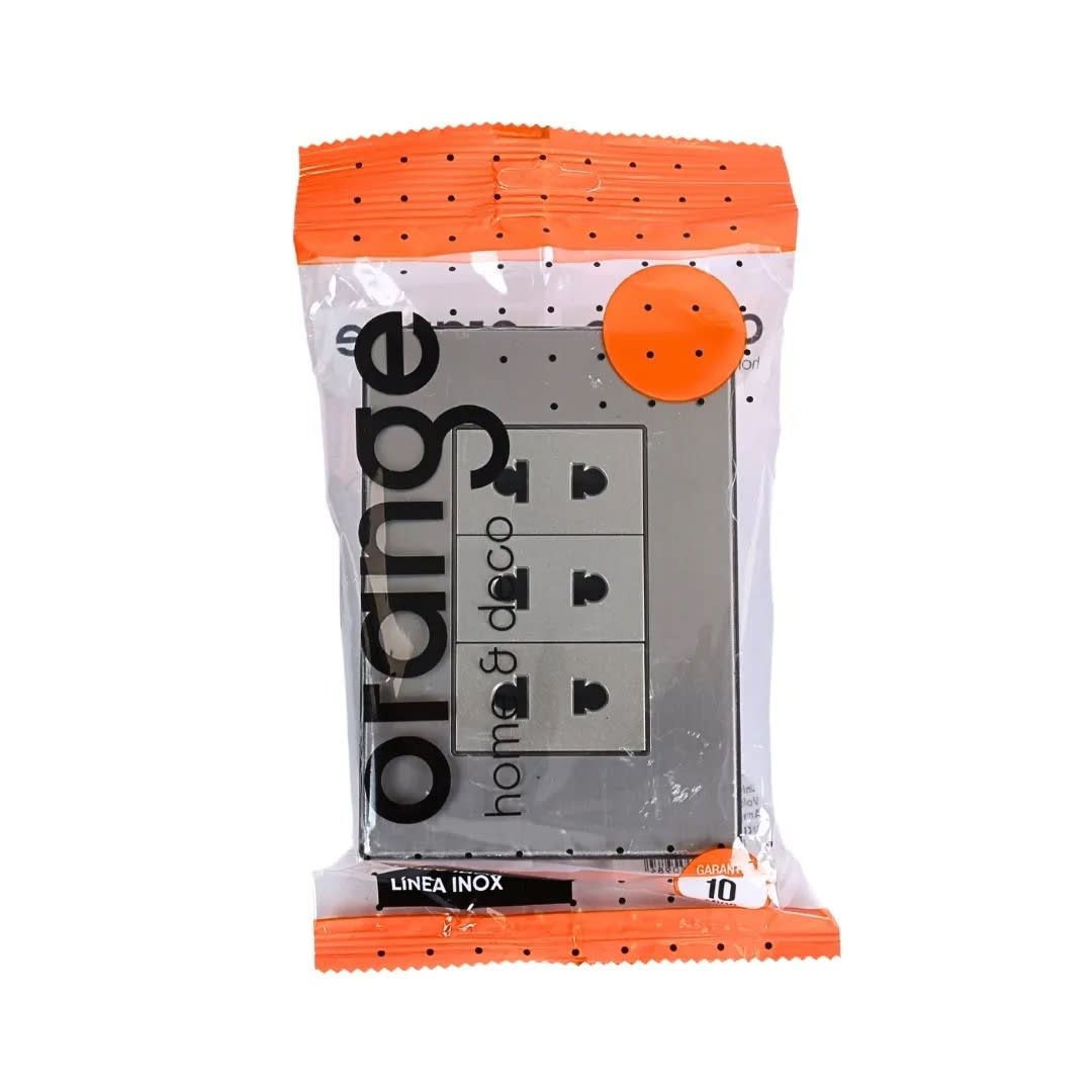 PLACA ARMADA TOMACORRIENTE TRIPLE UNIVERSAL ACERO INOXIDABLE ORANGE4