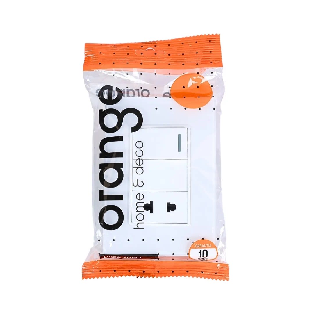 PLACA ARMADA INTERRUPTOR + TOMACORRIENTE VITRO BLANCO ORANGE4