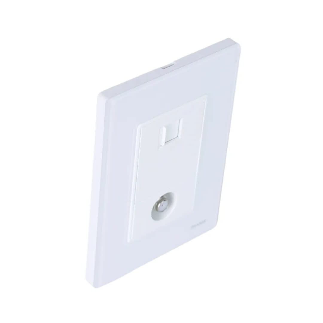 PLACA ARMADA TOMA TV TIPO F + TOMA RJ-11 TELEFONO VITRO BLANCO ORANGE2