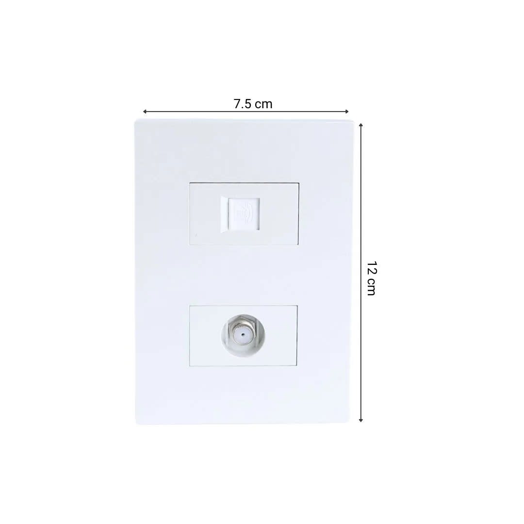 PLACA ARMADA TOMA TV TIPO F + TOMA RJ-11 TELEFONO MATTE BLANCO ORANGE4