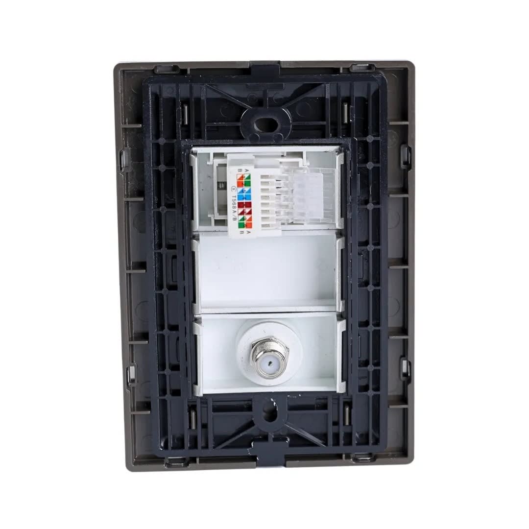 PLACA ARMADA TOMA TV TIPO F + TOMA RJ-45 CAT6 ACERO INOXIDABLE ORANGE2