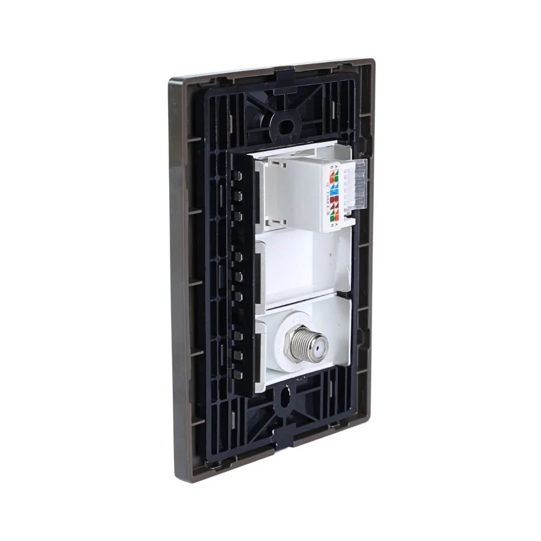 PLACA ARMADA TOMA TV TIPO F + TOMA RJ-45 CAT6 ACERO INOXIDABLE ORANGE3